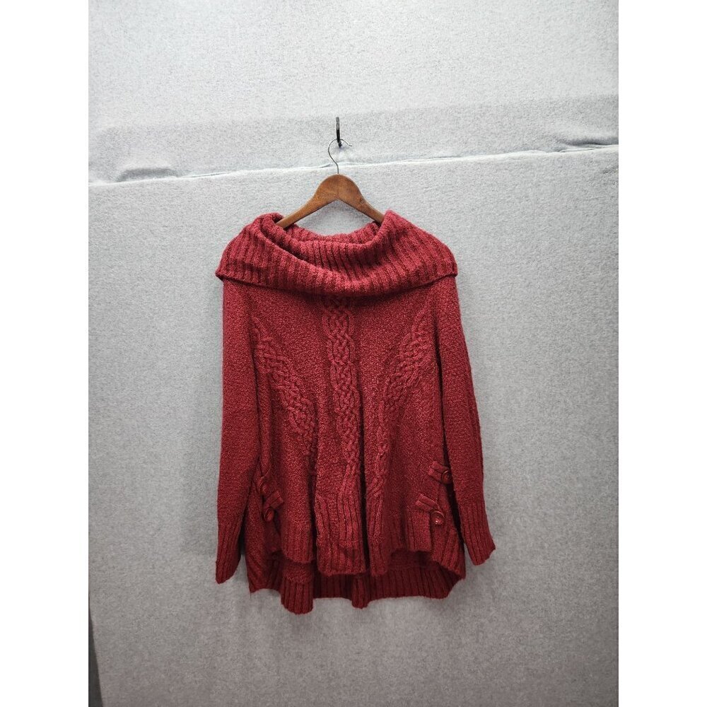 Thistle & Lavender Womens Cable Knit Sweater With Button Accents Red‎ XL